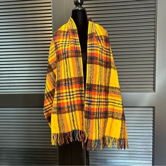 Kenzo Autumnal Textured Wool Blend Clueless Preppy, Gold, Pumpkin Orange Plaid - Picture 3 of 13
